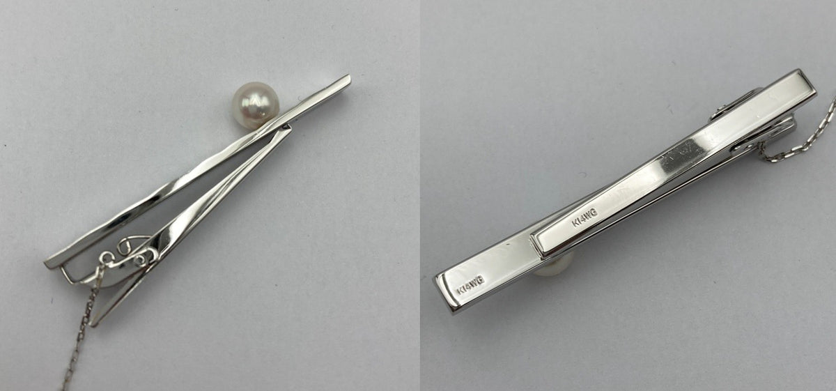 K14WG パール ネクタイピン チェーン付 中古 D4