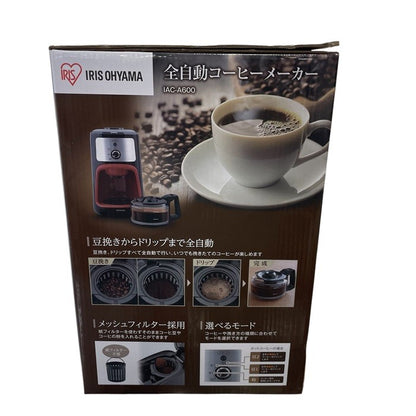 アイリスオーヤマ コーヒーメーカー 全自動 メッシュフィルター付き 1~4杯用 ブラック IAC-A600 ドリップ式 ミル付き 600ml 保温 中古 R1
