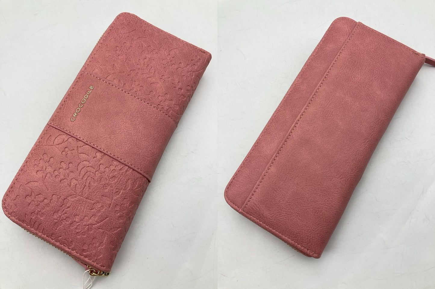 CROCODILE クロコダイル 南天＆福寿草 型押し ラウンドファスナー 長財布 中古 D4