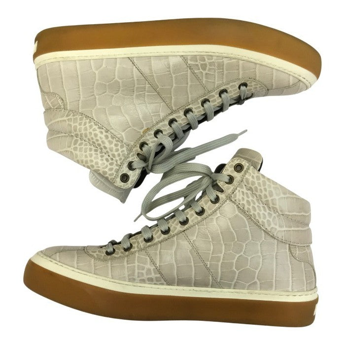JIMMY CHOO ジミーチュウ スニーカー メンズ ハイカット クロコ型押し レザー ロゴソール ホワイト系 43サイズ 中古 T1