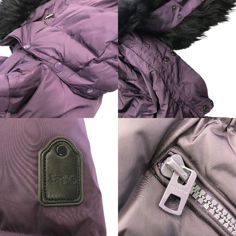 COACH コーチ ダウンジャケット レディース ミドル丈 ファー フード 取り外し可 パープル Sサイズ F57029 中古 T1