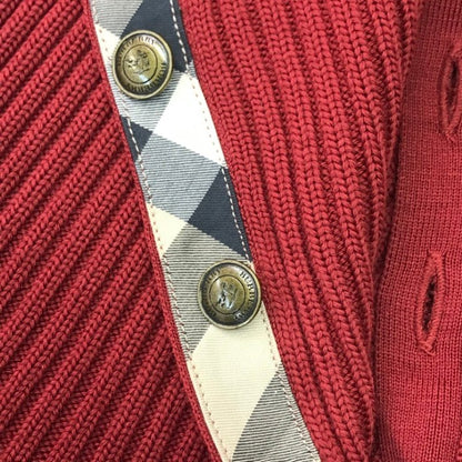 BURBERRY LONDON バーバリー ニットトップス レディース ウール セーター タートルネック チェック柄 リブ編み レッド 2サイズ FB042-923-16 中古 T1