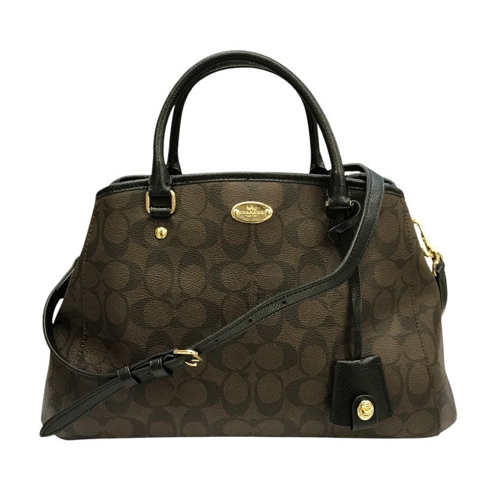 COACH コーチ シグネチャー ミニ マーゴット キャリーオール ハンドバッグ レディース 2way ショルダー 斜め掛け ブラウン/ブラック F34605 中古 T1