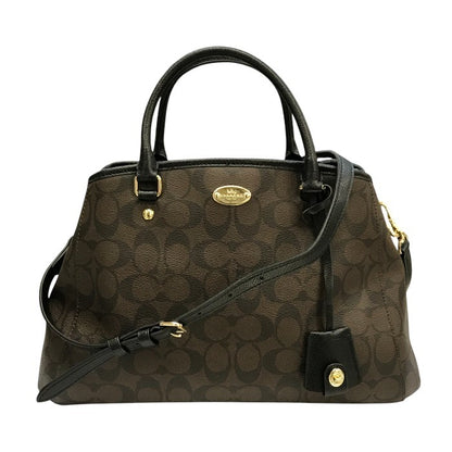 COACH コーチ シグネチャー ミニ マーゴット キャリーオール ハンドバッグ レディース 2way ショルダー 斜め掛け ブラウン/ブラック F34605 中古 T1