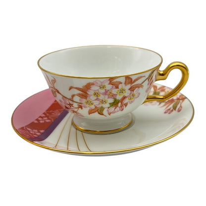 大倉陶園 源氏の花 山桜 若紫 カップ＆ソーサー 洋食器 おしゃれ 希少 紅茶 ティー 中古 W1