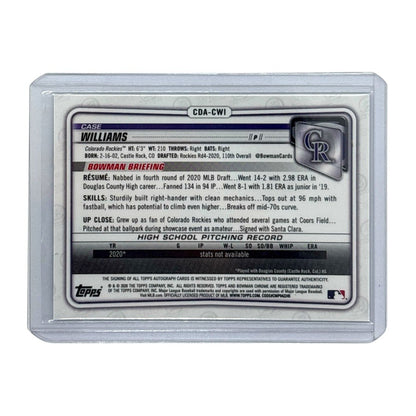 TOPPS MLBカード BOWMAN CHROME 1ST CASE WILLIAMS COLORADO ROCKIES /150 #CDA-CWI 中古 IT1