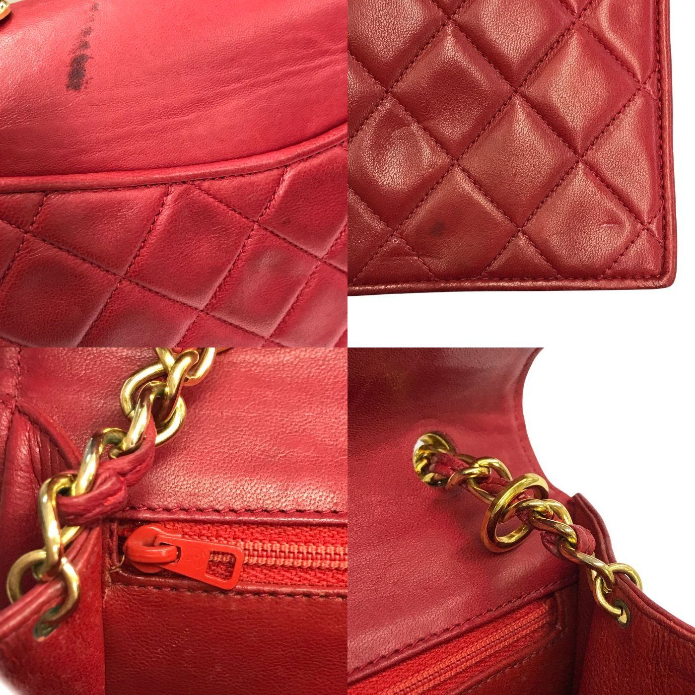 CHANEL シャネル マトラッセ ショルダーバッグ レディース ラムスキン ゴールドチェーン ココマーク ヴィンテージ レッド 中古 T1