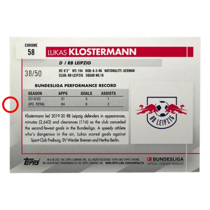 TOPPS サッカーカード CHROME LUKAS KLOSTERMANN LEIPZIG /50 #58 中古 IT2