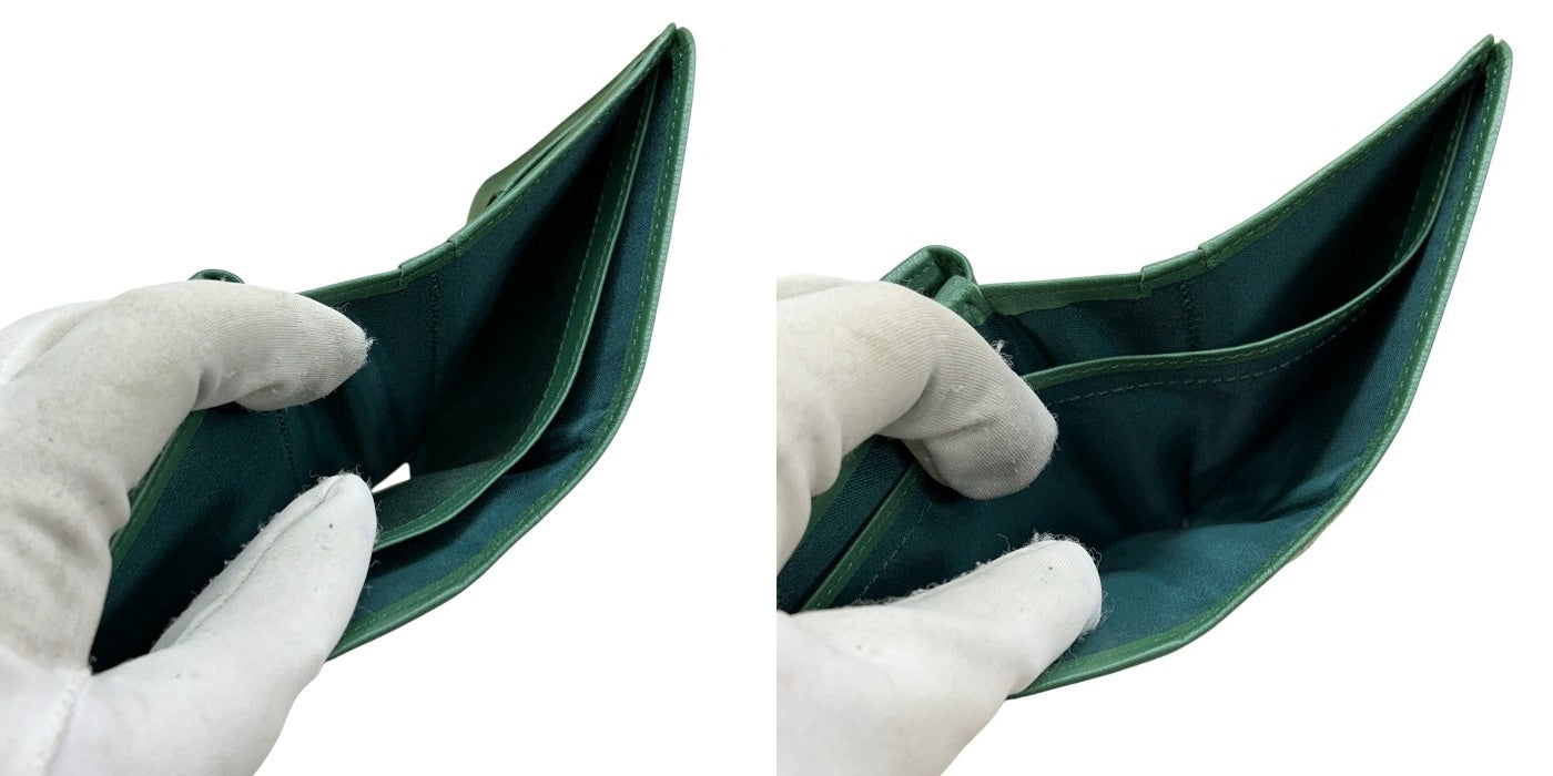 土屋鞄 TSUCHIYA KABAN フリンジ スモールウォレット スムースラムスキン グリーン 二つ折り財布 コンパクト レディース 羊革 財布 中古 W４