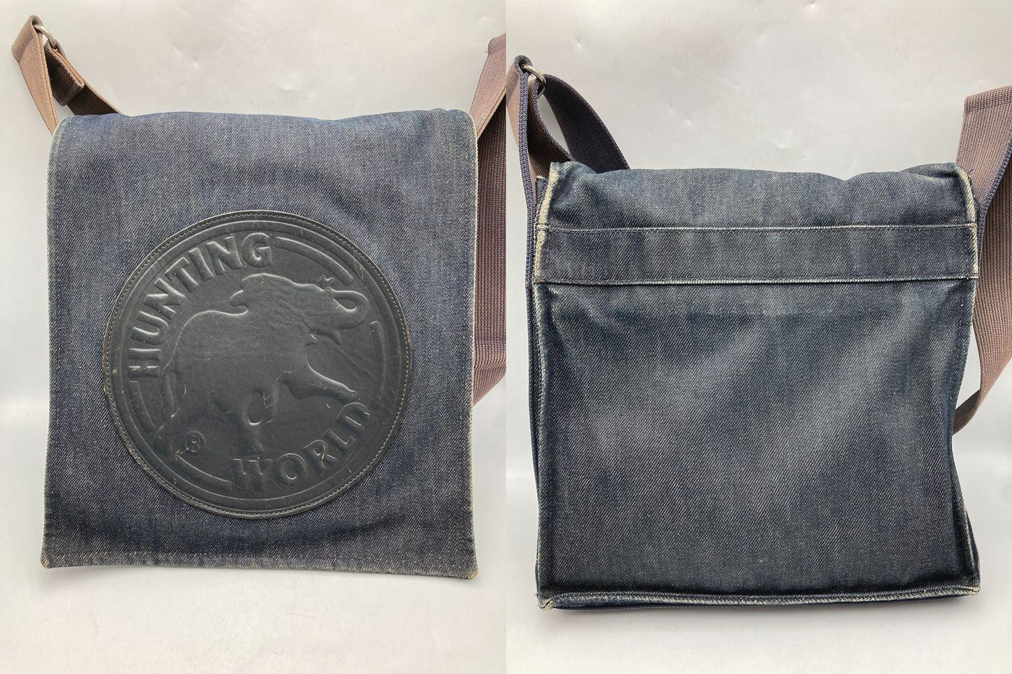 HUNTING WORLD ハンティングワールド デニム フラップ ショルダーバッグ 中古 D4