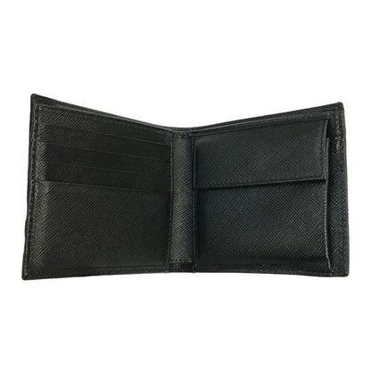 PRADA プラダ 財布 メンズ 二つ折り サフィアーノレザー SAFFIANO TRIANG 三角プレート 小銭入れあり ブラック 2MO738 中古 T1