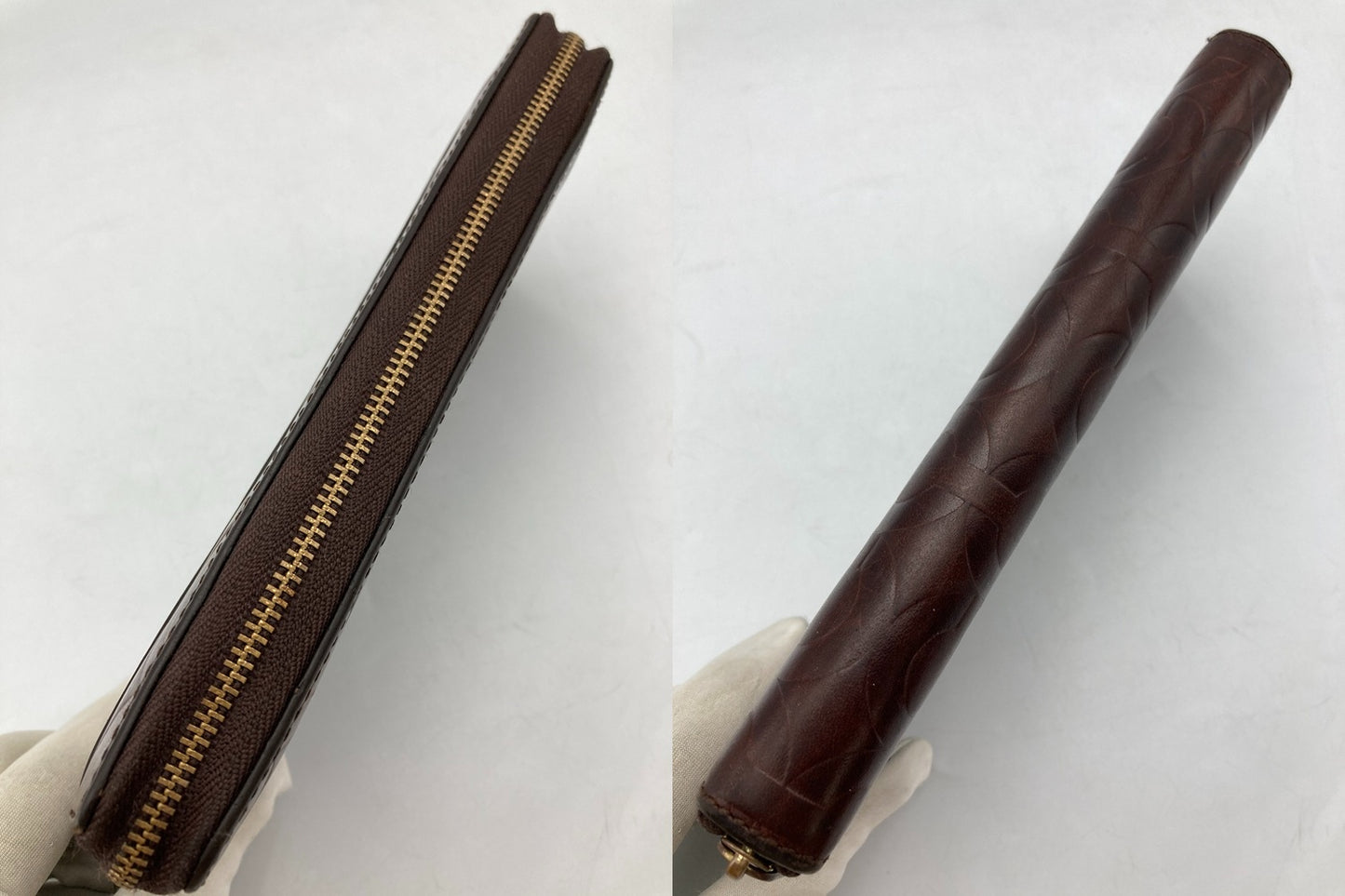 COACH コーチ 型押しレザー シグネチャー ラウントファスナー 長財布 中古 D4