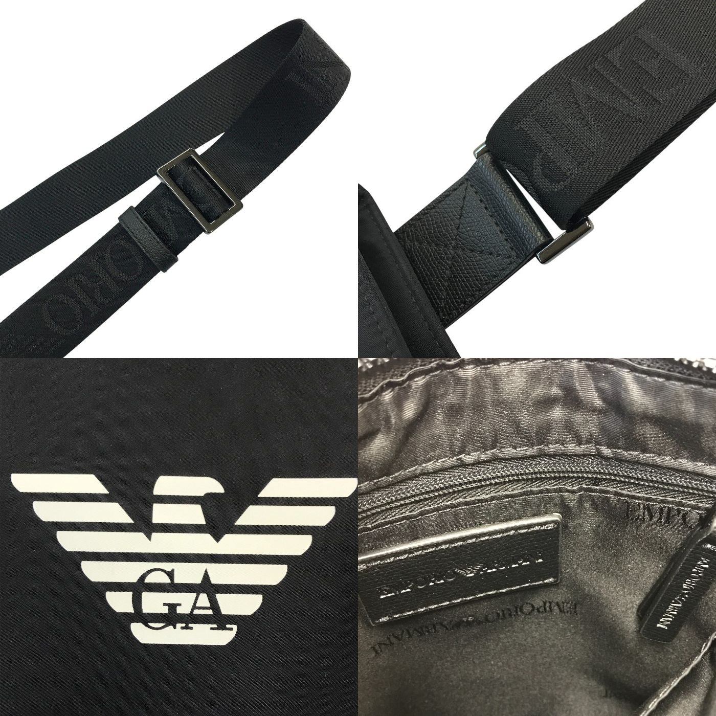 EMPORIO ARMANI エンポリオアルマーニ ショルダーバッグ メンズ ナイロン 斜め掛け ロゴ ブラック 中古 T1