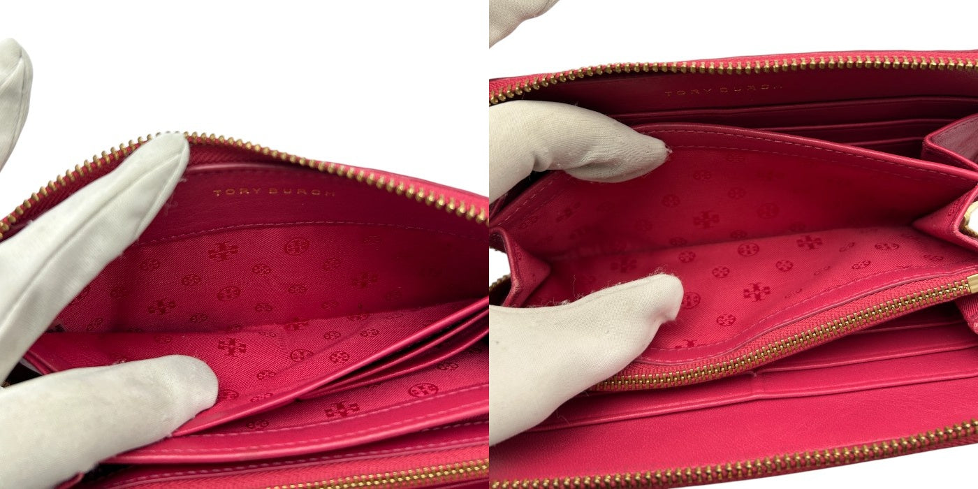 TORYBURCH トリーバーチ キルティング 長財布 ピンク ブランド 財布 レザー かわいい ラウンドファスナー 中古 W４