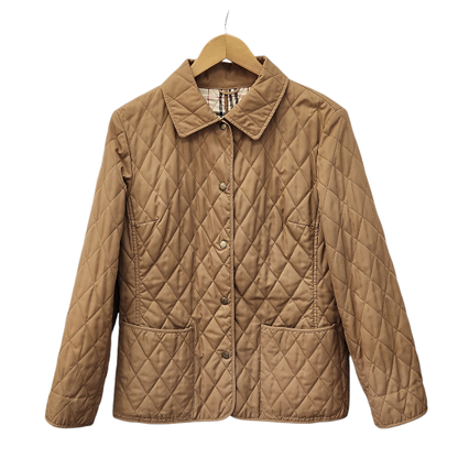 BURBERRY バーバリー ジャケット レディース 秋冬 キルティング 中綿 裏チェック柄 ベージュ 42サイズ FC059-730 中古 T1