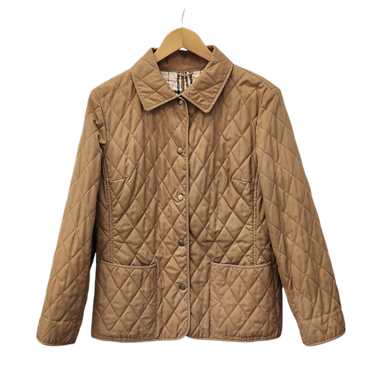 BURBERRY バーバリー ジャケット レディース 秋冬 キルティング 中綿 裏チェック柄 ベージュ 42サイズ FC059-730 中古 T1