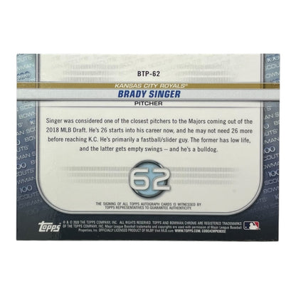 TOPPS MLBカード BOWMAN CHROME BRADY SINGER KANSAS CITY ROYALS /50 #BTP-62 中古 IT2