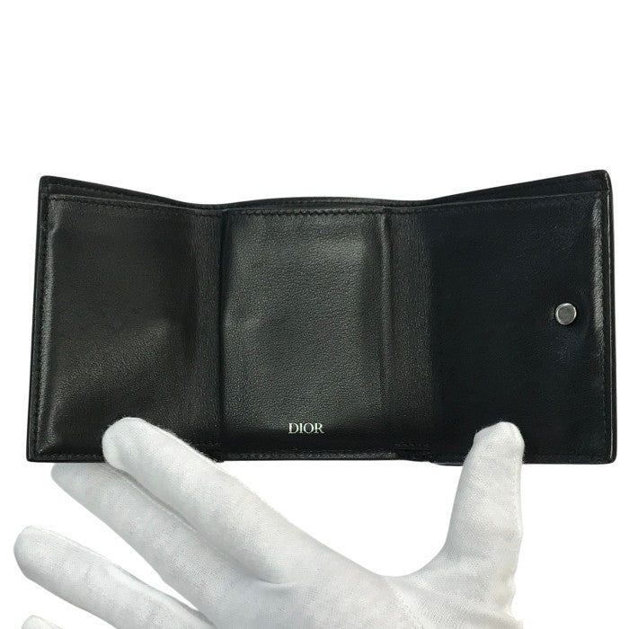 Dior ディオール CD Icon 財布 ユニセックス 三つ折りウォレット レザー コンパクト アイコン ロゴ ブラック 中古 T1