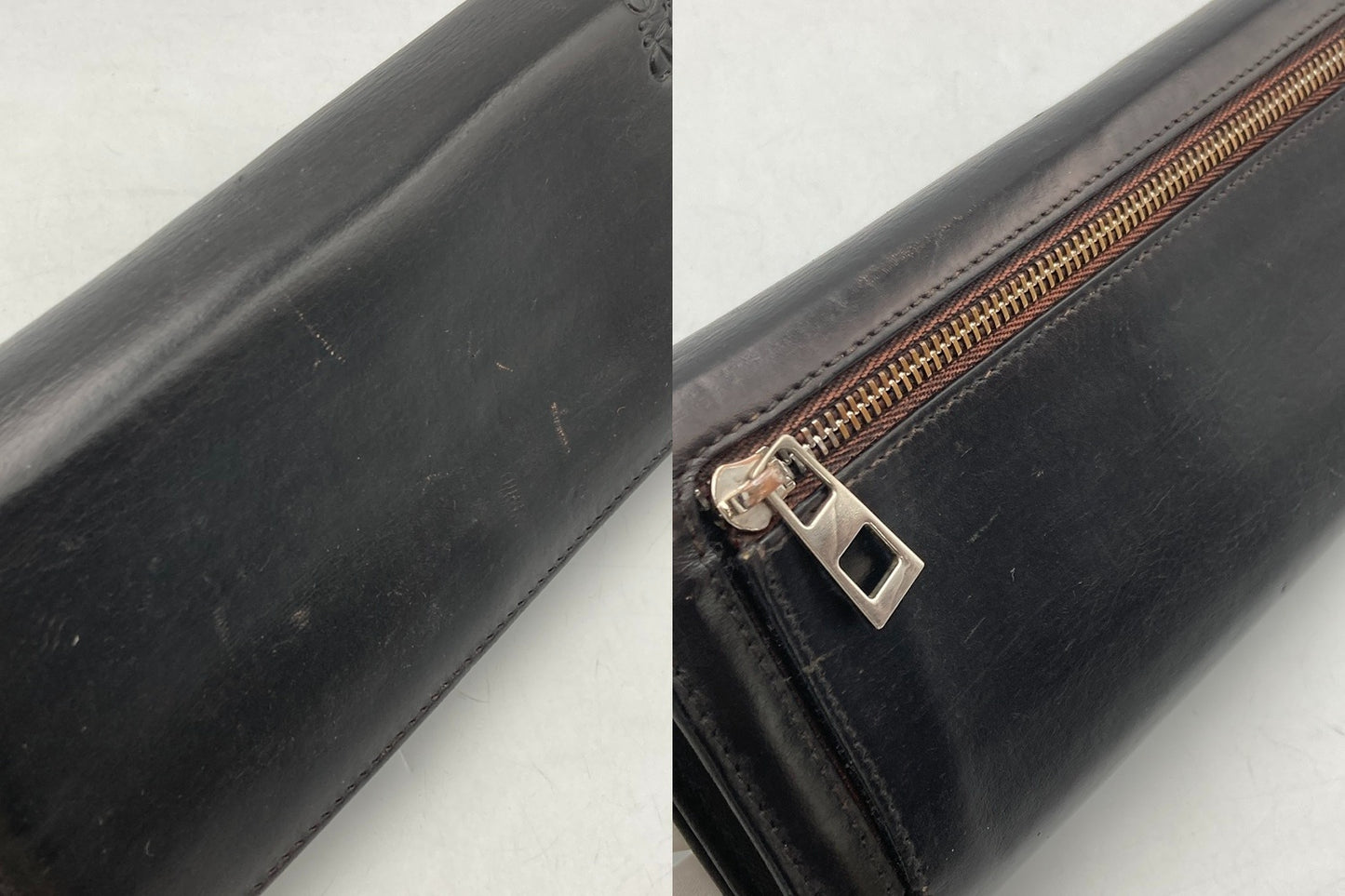 LOEWE ロエベ レザー 2つ折り長財布 アナグラム ブラック 中古 D4