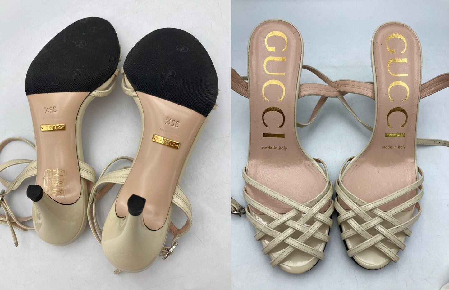 GUCCI グッチ パテントレザー アンクルストラップ サンダル サイズ35 1/2 レディース 中古 D4