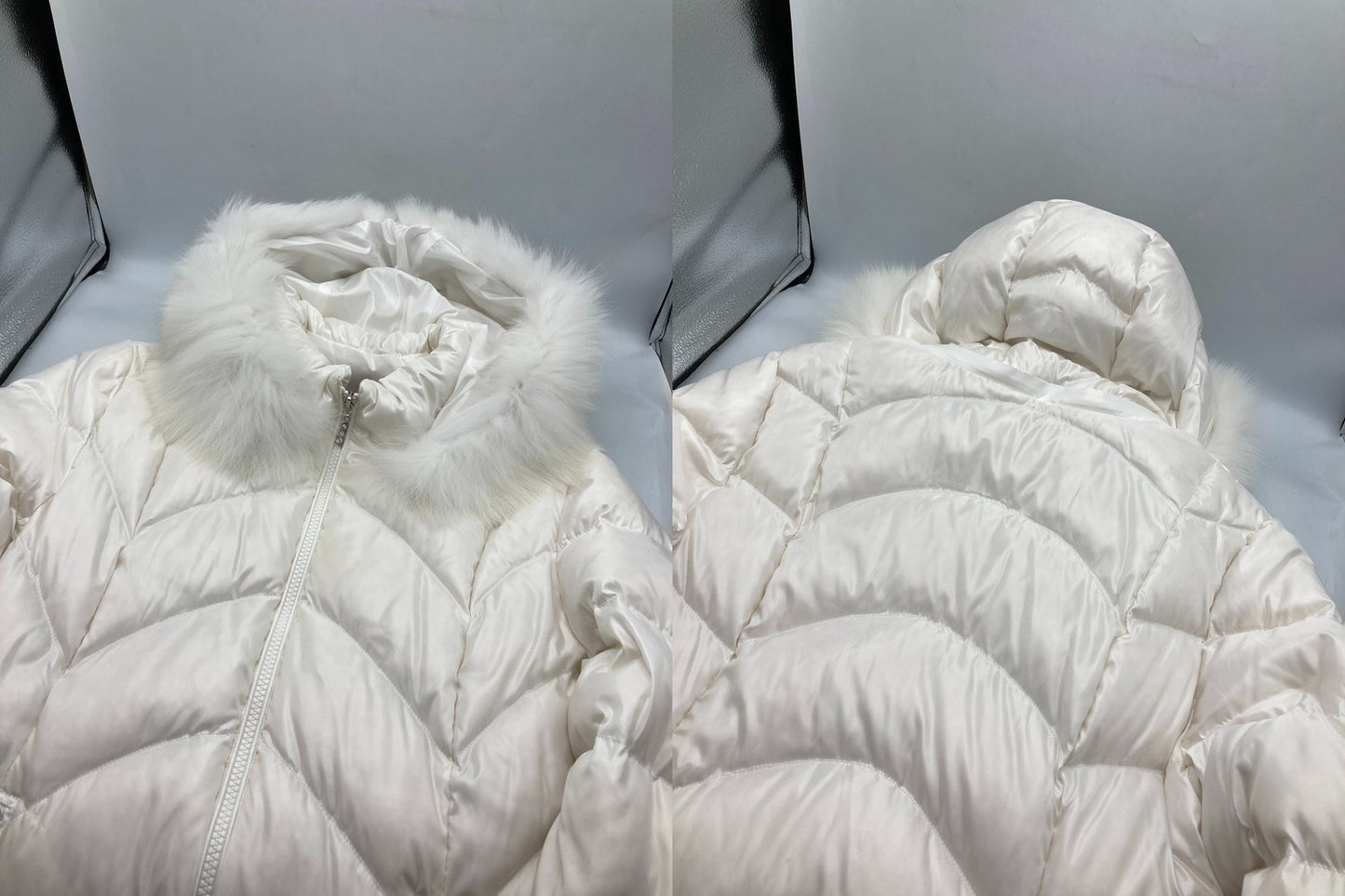 Super Beauty スーパービューティー ブルーフォックスファー ダウンコート ホワイト レディース サイズ40 中古 D4