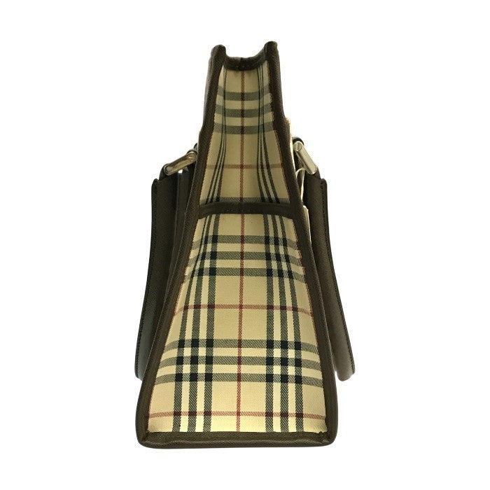 BURBERRY バーバリー ハンドバッグ レディース ノバチェック レザー ミニトート 西川製 ブラウン 中古 T1