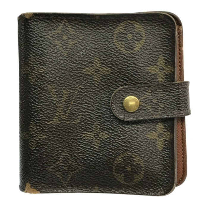 LOUIS VUITTON ルイヴィトン モノグラム コンパクトジップ 財布 ユニセックス 二つ折り 小銭入れあり ラウンドジップ ブラウン M61667 中古 T1
