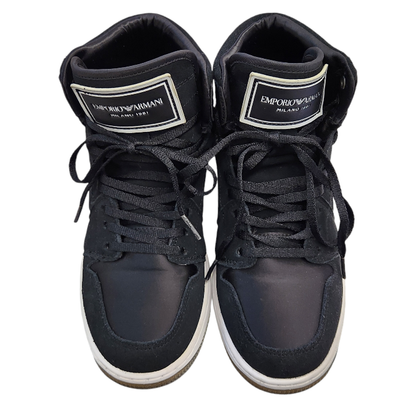 EMPORIO ARMANI スニーカー レディース ハイカット ロゴ スウェード レザー サテン ブラック 約22.5cm X3Z033 XM080 中古 T1