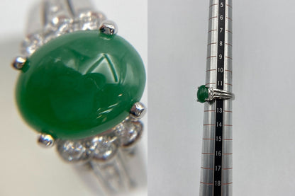 Pt900 ヒスイ(翡翠)3.03ct ダイヤ0.16ct リング 12号 中古 D4