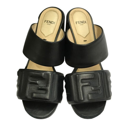 FENDI フェンディ サンダル レディース レザー ミュール FF ズッカ エンボス ブラック 36サイズ 中古 T1