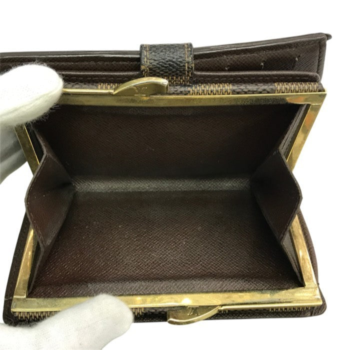LOUIS VUITTON ルイヴィトン ダミエ エベヌ ポルトモネ・ビエ・ヴィエノワ 財布 レディース 2つ折り がま口 小銭入れあり ブラウン N61664 中古 T1
