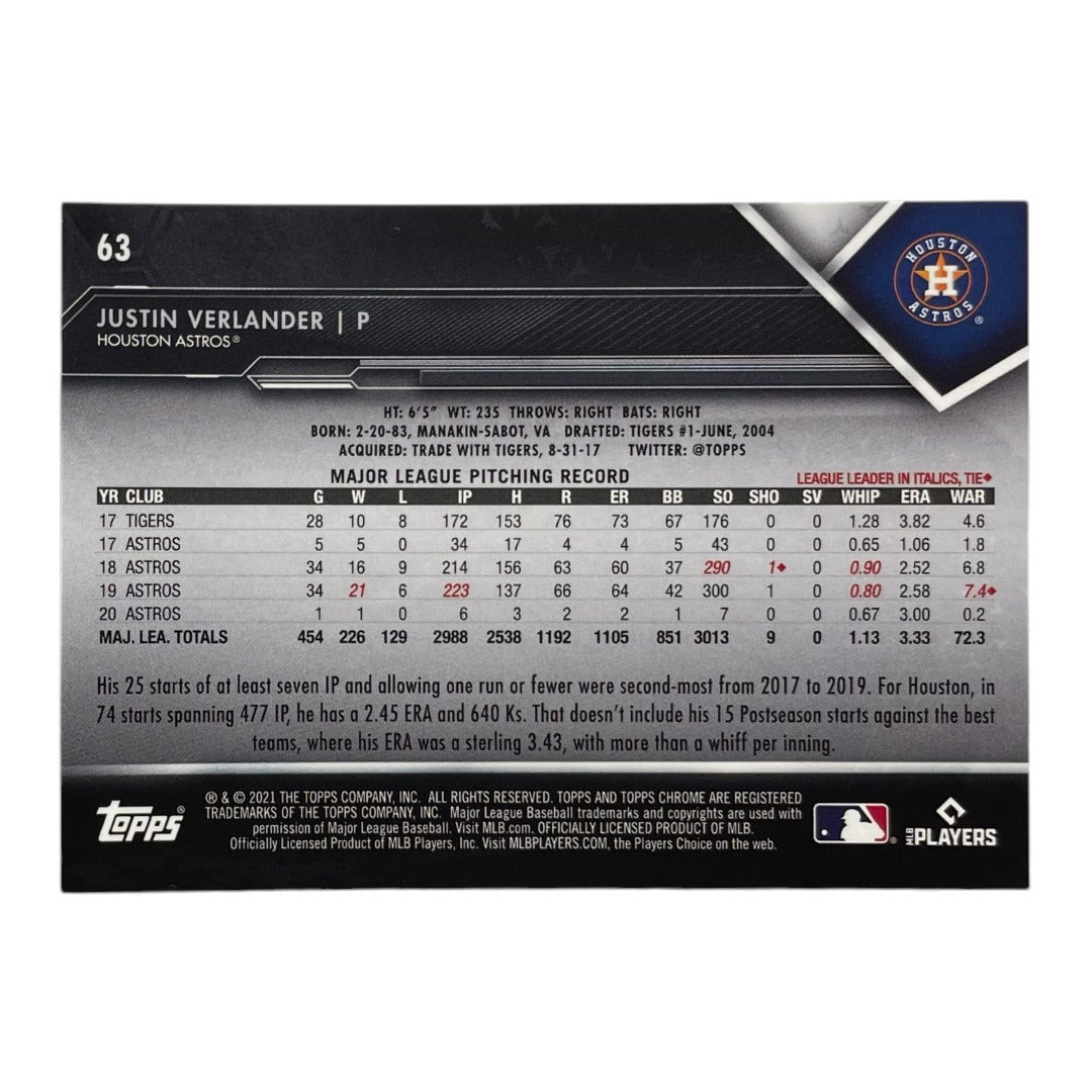 TOPPS MLBカード CHROME JUSTIN VERLANDER HOUSTON ASTROS #63 中古 IT2