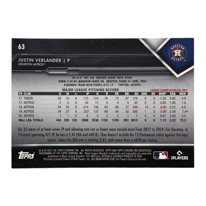TOPPS MLBカード CHROME JUSTIN VERLANDER HOUSTON ASTROS #63 中古 IT2