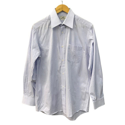 HERMES エルメス カジュアルシャツ メンズ コットン ワイシャツ H模様 セリエボタン ブルー系 39サイズ 中古 T1