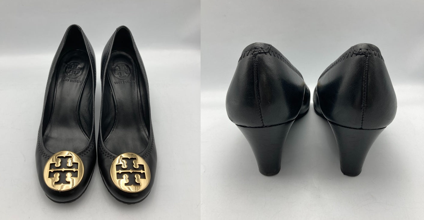 TORY BURCH トリーバーチ レザー ウェッジソール パンプス サイズ7M ブラック 中古 D4