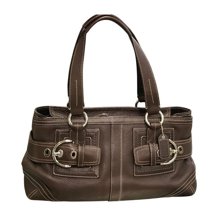 COACH コーチ ハンドバッグ レディース レザー セミショルダー ベルトデザイン ブラウン 02764 中古 T1