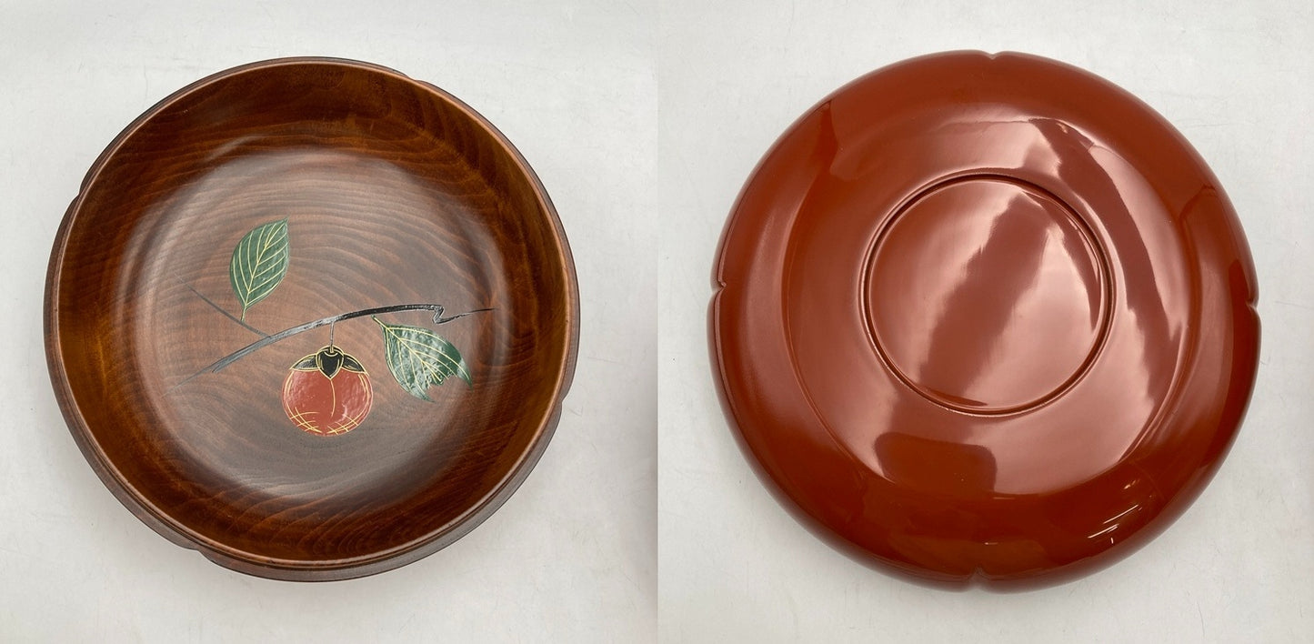 山中塗 雅峰 天然木 うるし塗装 柿型 菓子器 中古 D4