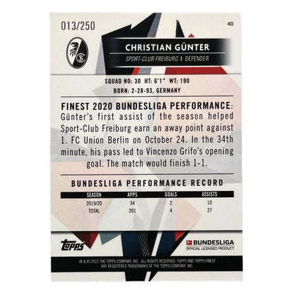 TOPPS サッカーカード FINEST CHRISTIAN GUNTER FREIBURG /250 #40 中古 IT2