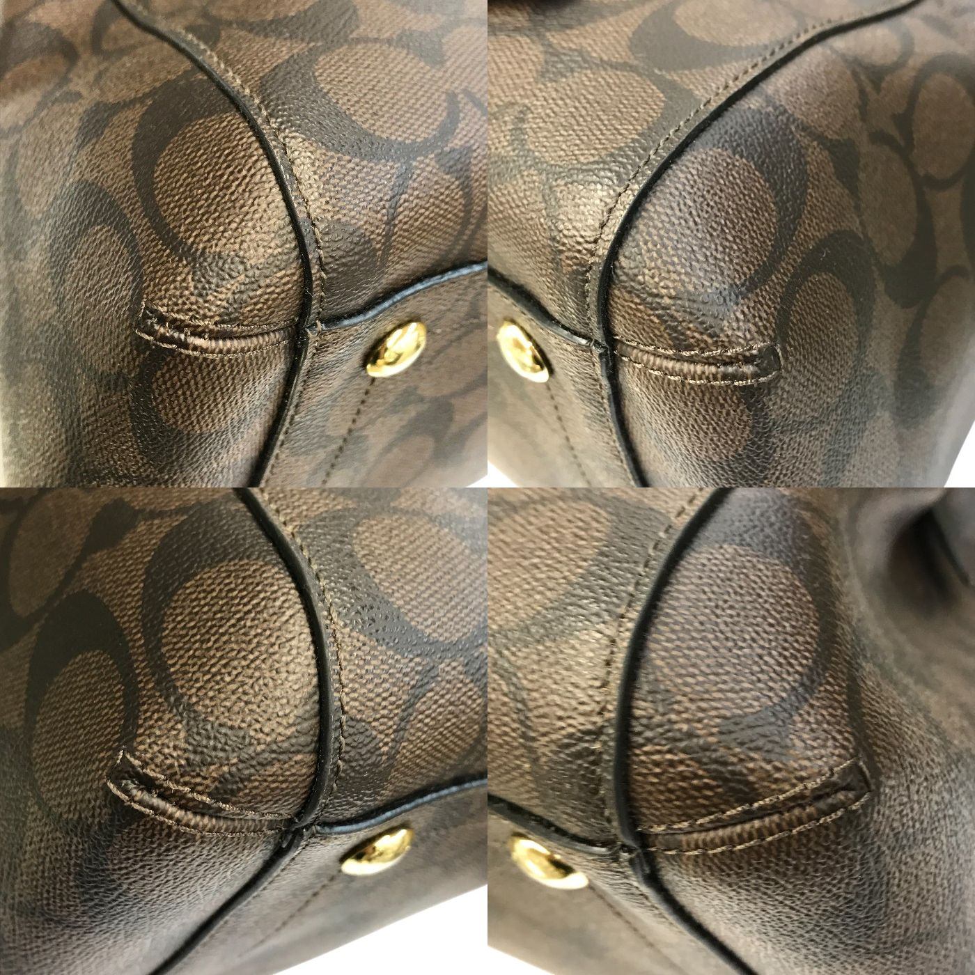 COACH コーチ シグネチャー ミニ マーゴット キャリーオール ハンドバッグ レディース 2way ショルダー 斜め掛け ブラウン/ブラック F34605 中古 T1