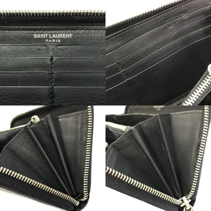 SAINT LAURENT サンローラン 長財布 ユニセックス ラウンドジップ レザー YSL ロゴ金具 ブラック 414570 中古 T1