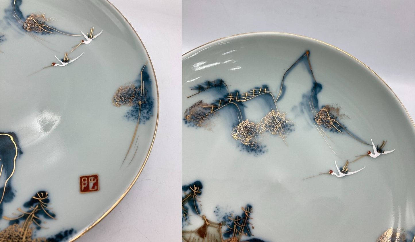 アンティーク 明治時代 肥前 有田焼 山水 鶴 中皿/飾皿 中古 D4
