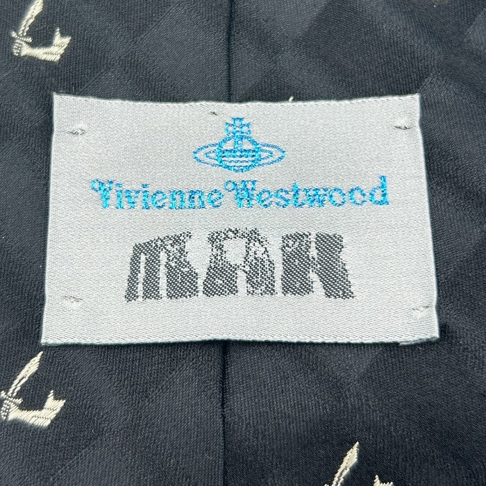 Vivienne Westwood MAN ヴィヴィアンウエストウッド メン ソードアーム 小紋柄 チェック柄 ブラック グレー ネクタイ ビジネス 総柄 メンズ ファッション 中古 W４