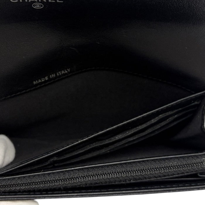 CHANEL シャネル キャビアスキン 長財布 レザー ブラック レディース おしゃれ 小銭入れ カード入れ ブランド 中古 W４