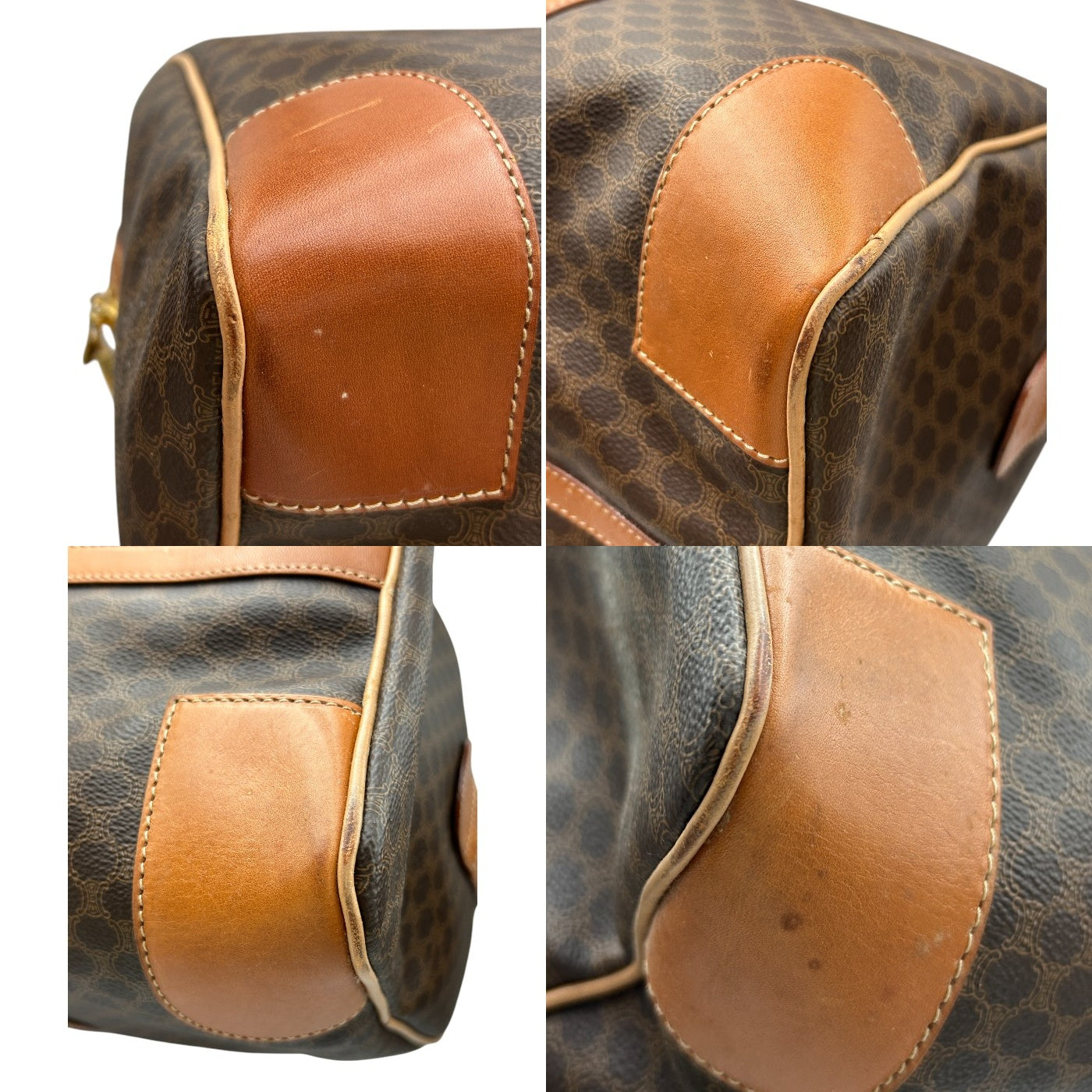 CELINE セリーヌ マカダム ボストンバッグ 鞄 ブランド おしゃれ 旅行 大きめ レザー 中古 W４