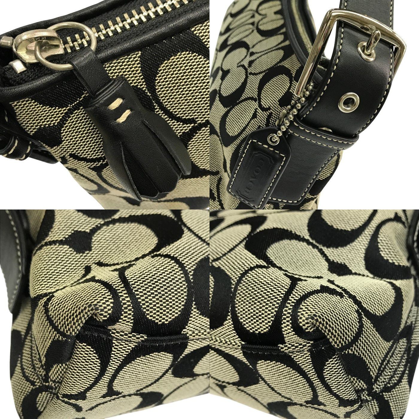 COACH コーチ シグネチャー アクセサリーポーチ レディース ハンドバッグ ショルダー キャンバス ブラック 6371 中古 T1