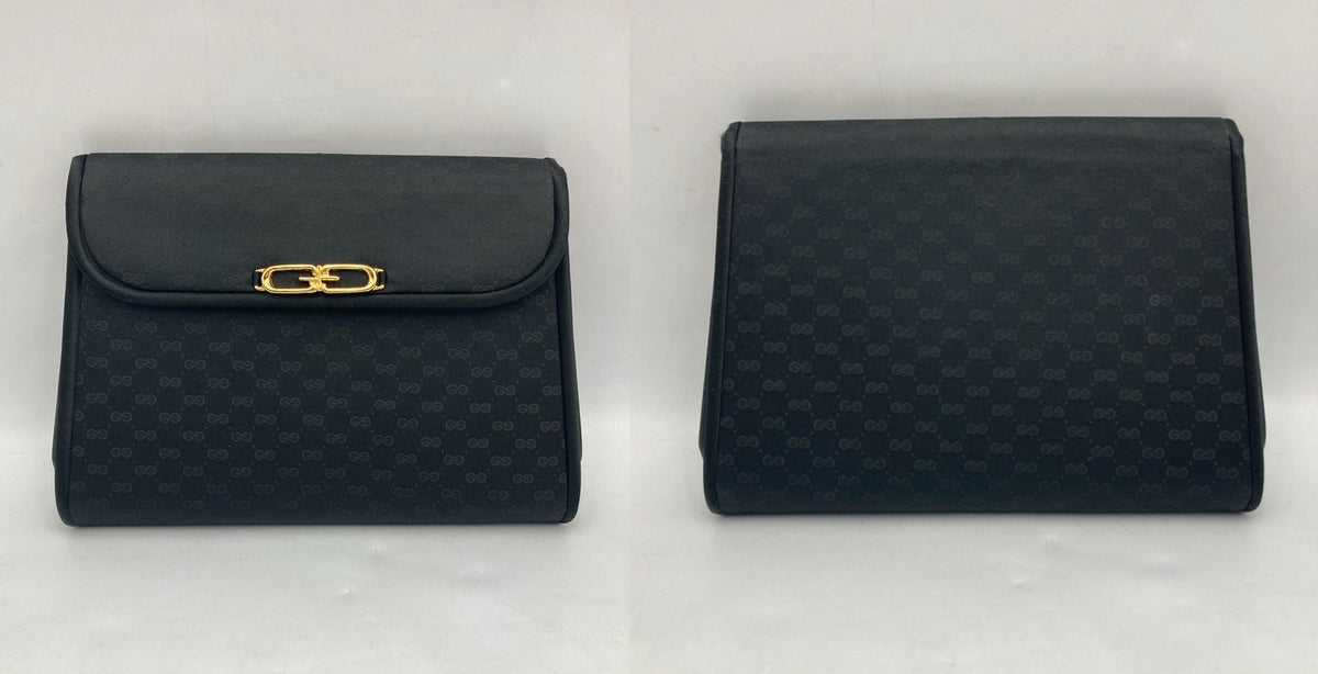 GUCCI グッチ マイクロGG サテン チェーン ショルダー バッグ ヴィンテージ ブラック 中古 D4