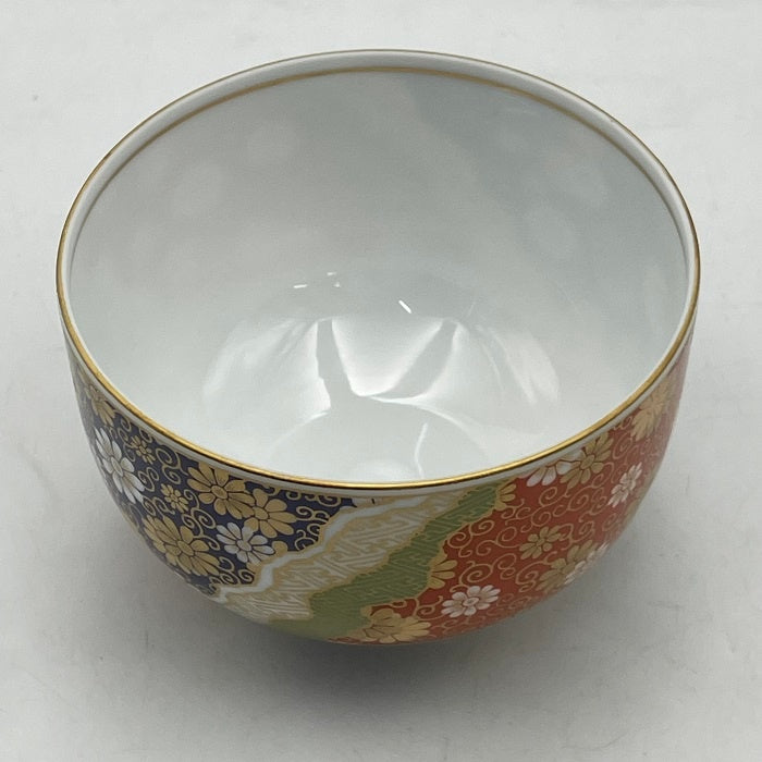前畑陶器 庫山窯 金彩七宝紋 蓋付 煎茶揃 五客 MAEBATA 湯呑 湯飲み ふた付き 中古 R4