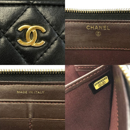 CHANEL シャネル マトラッセ 長財布 レディース ラウンドジップ ファスナー ココマーク キルティング ダイヤモンドステッチ ブラック 中古 T1