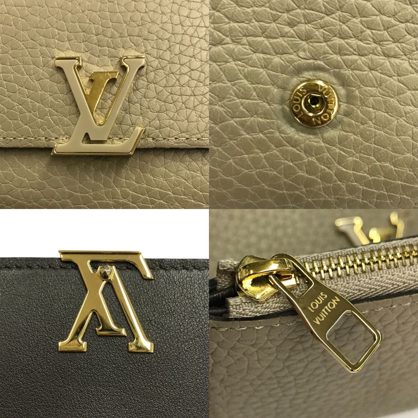 LOUIS VUITTON ルイヴィトン ポルトフォイユ カプシーヌ コンパクト 財布 3つ折り レディース トリヨンレザー ガレ ベージュ M62159 中古 T1
