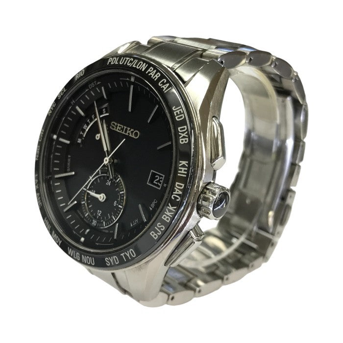 SEIKO セイコー BRIGHTZ ブライツ ワールドタイム 腕時計 メンズ ソーラー 電波 アナログ ブラック/シルバー 8B54-0BC0 中古 T1